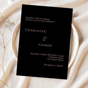 Invitation Mariage noir rose or formel moderne minimaliste