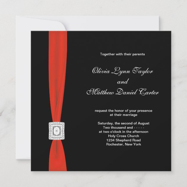 Invitation Mariage Noir Rouge Arc Rouge Noir (Devant)