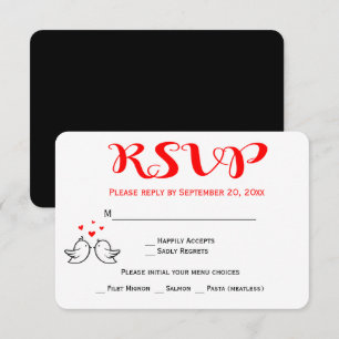 Invitation Mariage noir RSVP Lovebirds Engagement coeurs roug