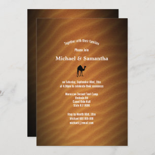 Invitation mariage noir silhouette de chameau rouge de sable