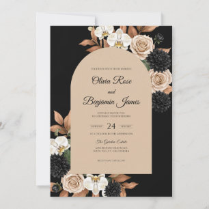 Invitation Mariage noir soft Champagne pétale