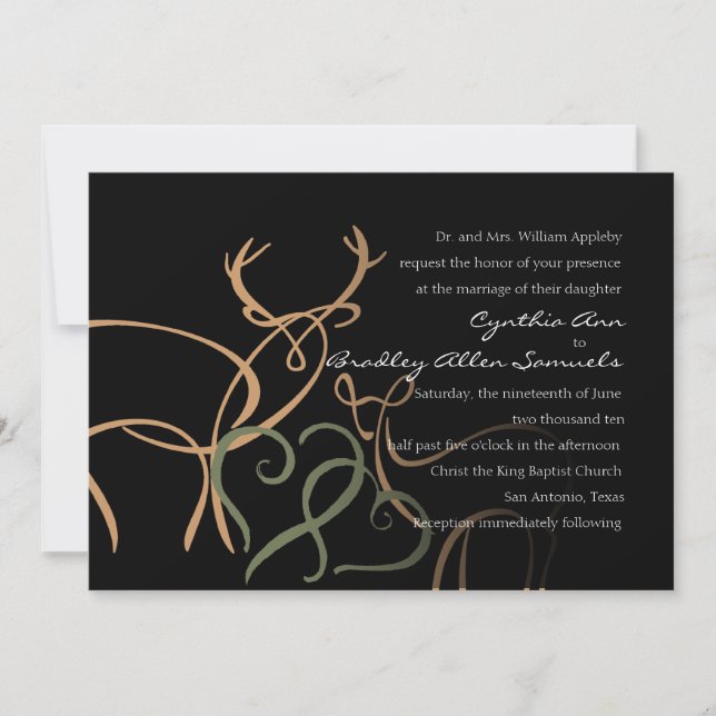 Invitation Mariage noir Tan vert Buck et Doe en amour (Devant)