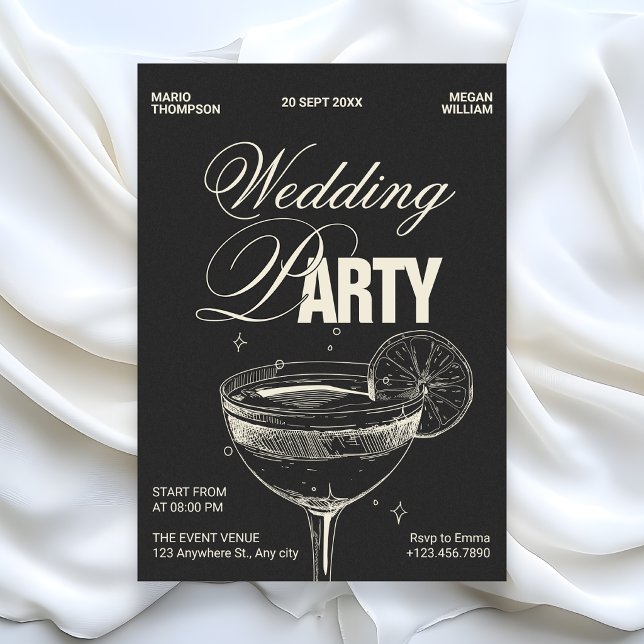 Invitation Mariage noir vintage cocktail party (Créateur téléchargé)