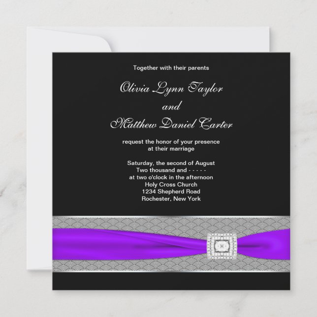 Invitation Mariage noir violet (Devant)
