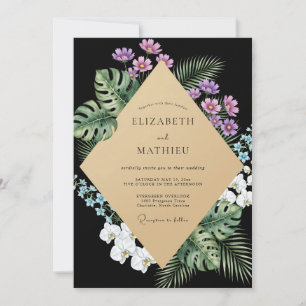 Invitation Mariage Noir Violet Monstera Eucalyptus