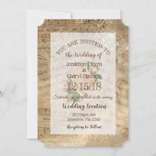 Invitation Mariage Notes musicales du Rose vintage
