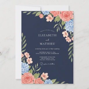Invitation Mariage Nuit Bleue Corail Eucalyptus