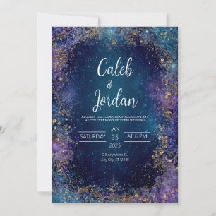 Invitation Mariage Nuit Étoilée avec Décor Doré en Rouleau