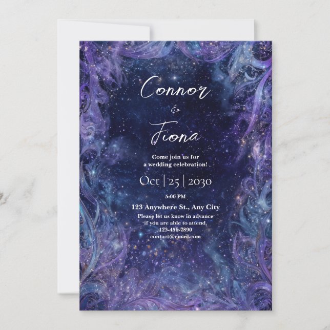 Invitation Mariage Nuit Étoilée Pourpre de la Nébuleuse Cosmi (Devant)