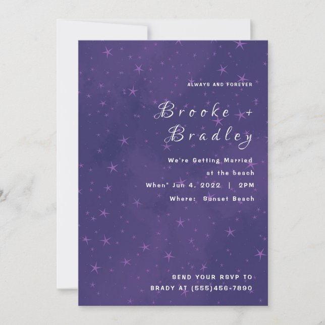 Invitation Mariage Nuit Étoilée Violette (Devant)