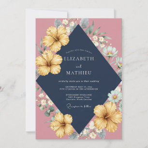 Invitation Mariage Nuit Jaune Hibiscus Eucalyptus