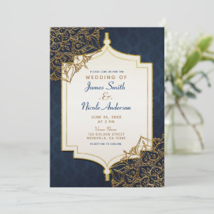 Invitation Mariage Nuit Morocaine Bleu Nuit et Or Arabian