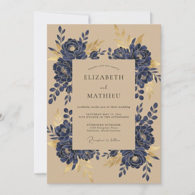 Invitation Mariage Nuit Or Magnolia (Devant)