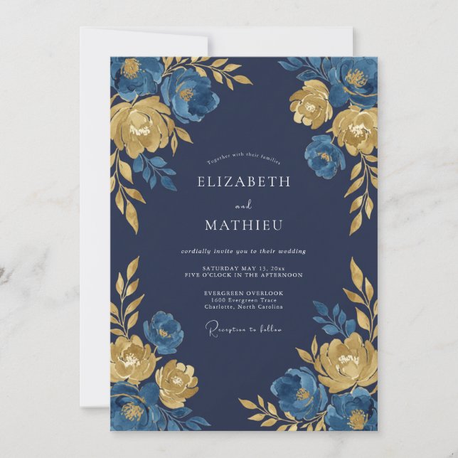 Invitation Mariage Nuit Royale Bleu Marine (Devant)