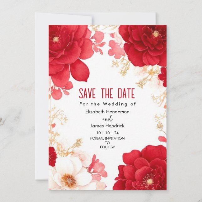 Invitation Mariage numérique rouge de Crimson d'aquarelle sim (Devant)