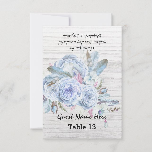 Invitation Mariage Numéro de tableau Escort Boho Fleur Bois b (Devant)