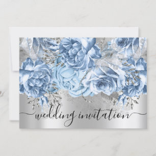 Invitation Mariage nuptial bleu gris argenté Roses floraux