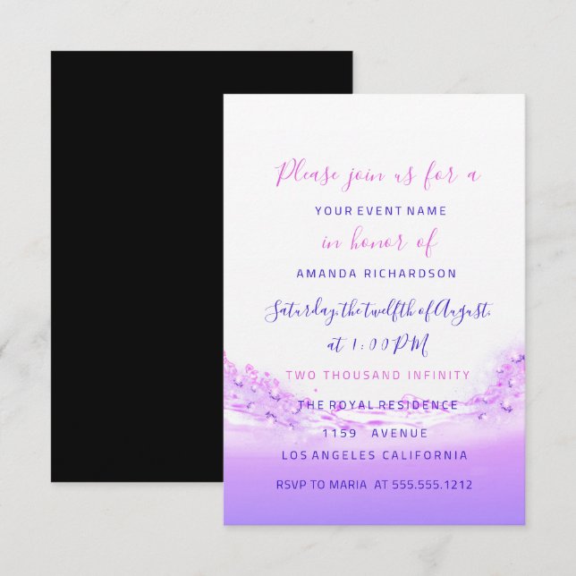 Invitation Mariage nuptial rose rose violet ombre (Devant / Derrière)
