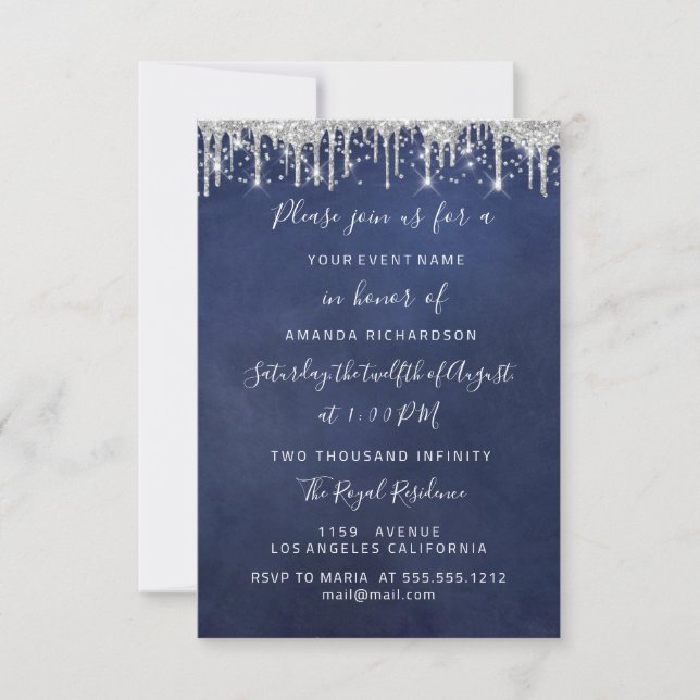 Invitation Mariage nuptiale Confetti Argent 16e Marine (Devant)