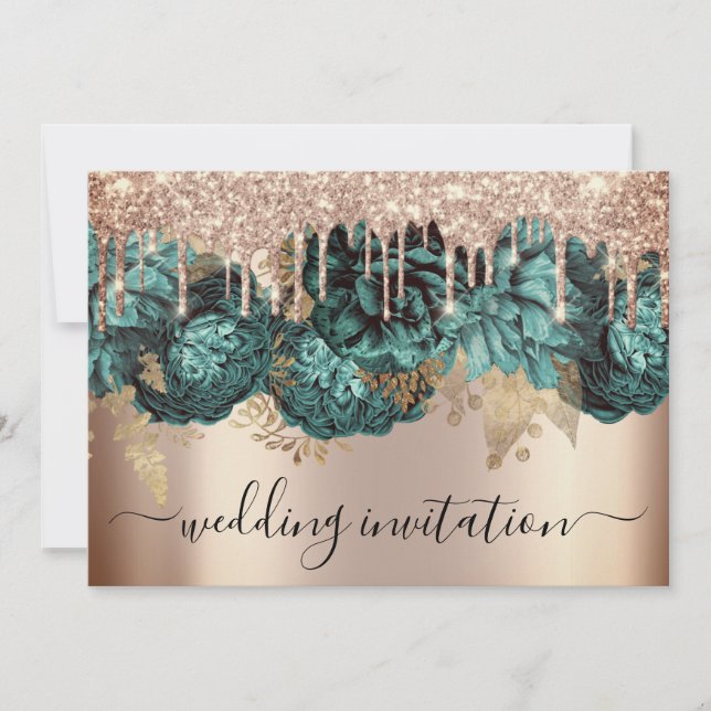 Invitation Mariage nuptiale Rose Bleu Turquoise Lecteurs Fleu (Devant)