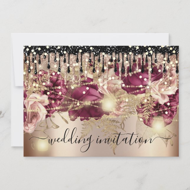 Invitation Mariage nuptiale Rose Drift rose Marsala Lumières  (Devant)