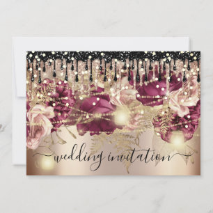 Invitation Mariage nuptiale Rose Drift rose Marsala Lumières 