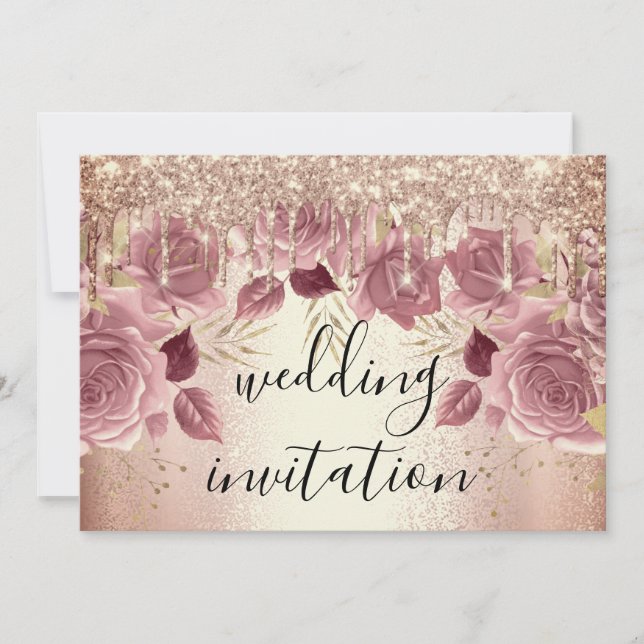 Invitation Mariage nuptiale Rose Lecteurs roses Fleurs I (Devant)
