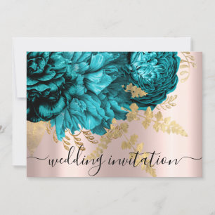 Invitation Mariage nuptiale Turquoise Blue Gold Rose Peony