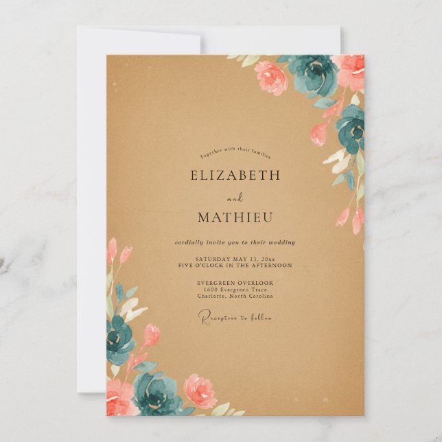 Invitation Mariage Ocbre Indigo Ranunculus Eucalyptus (Devant)