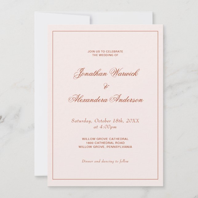 Invitation Mariage occidental Boho crème et terracotta  (Devant)