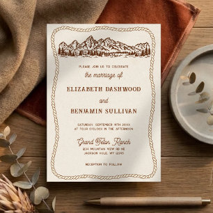 Invitation Mariage occidental chic avec montagnes Teton dessi