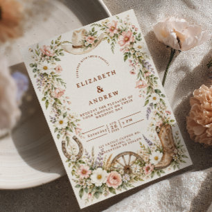 Invitation Mariage Occidental Cowboy Fleur de Cerisier Rose