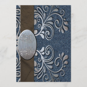 Invitation Mariage occidental de boucle d'argent de denim de