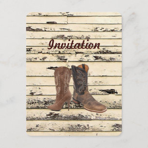 Invitation Mariage occidental en bois de grange rustique
