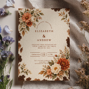 Invitation Mariage occidental en cuir de vache à fleurs d'aut