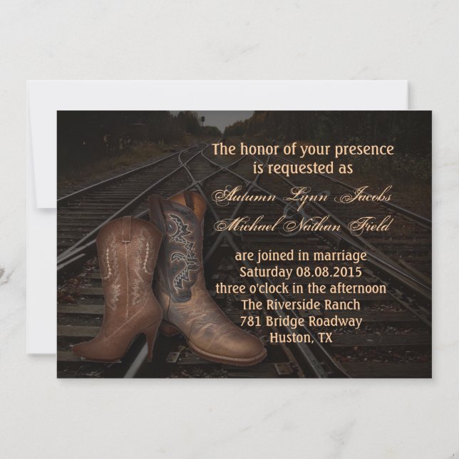 Invitation mariage occidental ferroviaire grunge de cowboy (Dos)