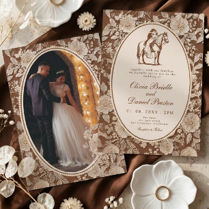 Invitation Mariage occidental rustique chocolat marron photo