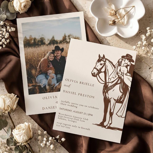 Invitation Mariage occidental rustique de couple à cheval Pho (Créateur téléchargé)