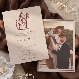 Invitation Mariage Occidental Rustique Photo Équestre Cheval