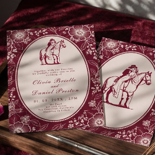 Invitation Mariage occidental vintage en dentelle bordeaux fl