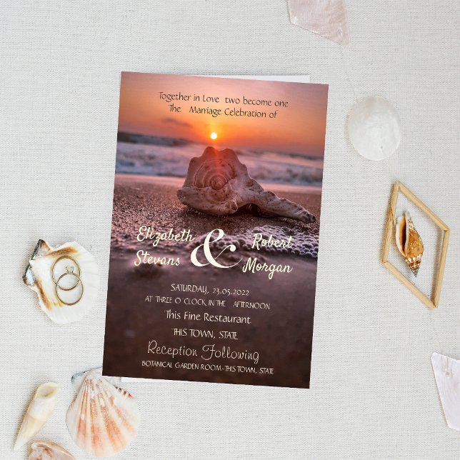 Invitation Mariage Ocean Beach Sunset Seashell (Créateur téléchargé)