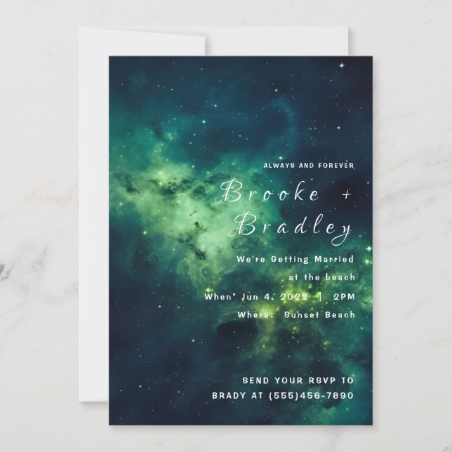 Invitation Mariage Océan Nébuleuse Verte (Devant)