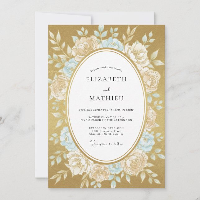 Invitation Mariage Ochre Aqua Paeonia (Devant)