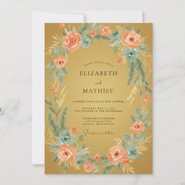 Invitation Mariage Ochre Bois Raffiné (Devant)