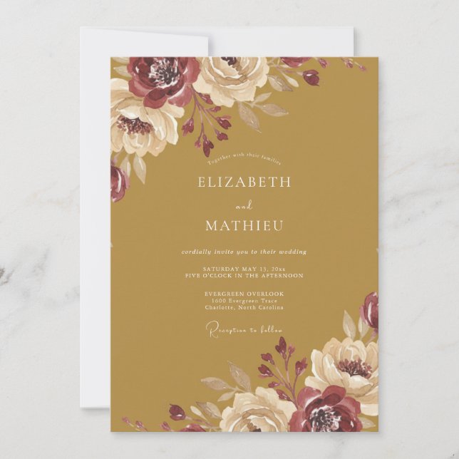 Invitation Mariage Ochre Marron Ranunculus Eucalyptus (Devant)