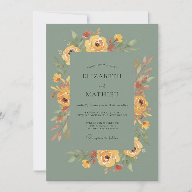 Invitation Mariage Ochre Olive Paeon (Devant)