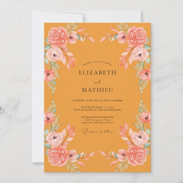 Invitation Mariage Ochre Saumon Ranunculus Eucalyptus (Devant)