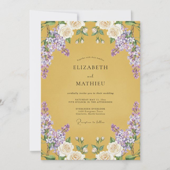 Invitation Mariage Ochre Violet Wisteria (Devant)