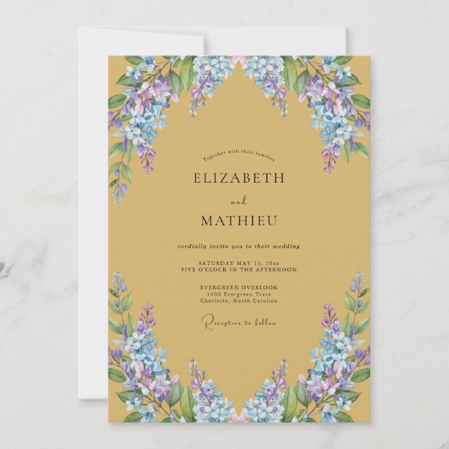 Invitation Mariage Ocre Pervenche Wisteria (Devant)