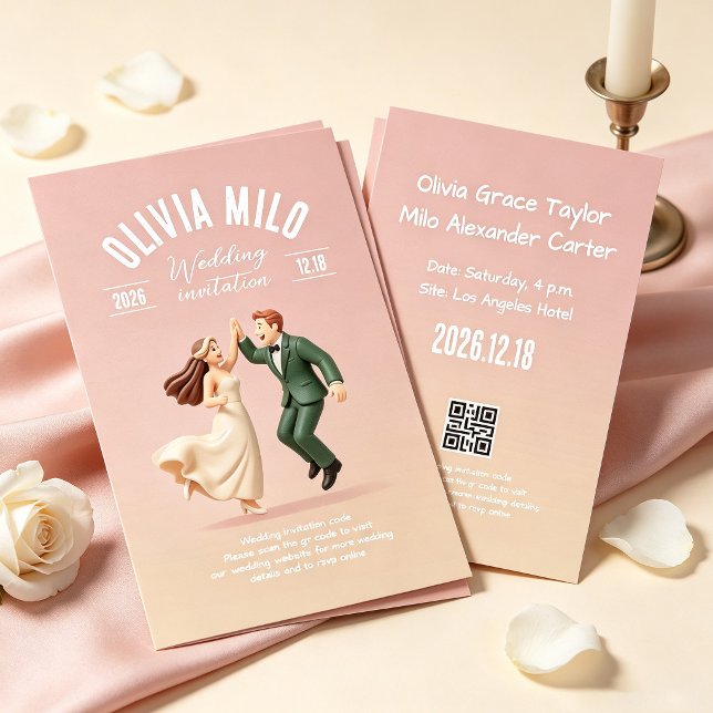Invitation mariage oeuvre d'art rose mains entrelacées (Créateur téléchargé)